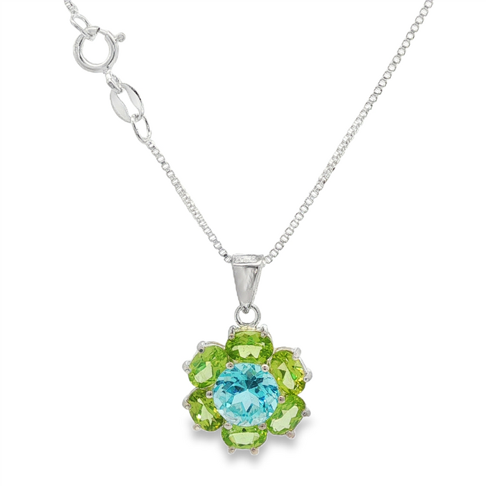 JT ESTATE Sterling Silver Peridot Flower Pendant