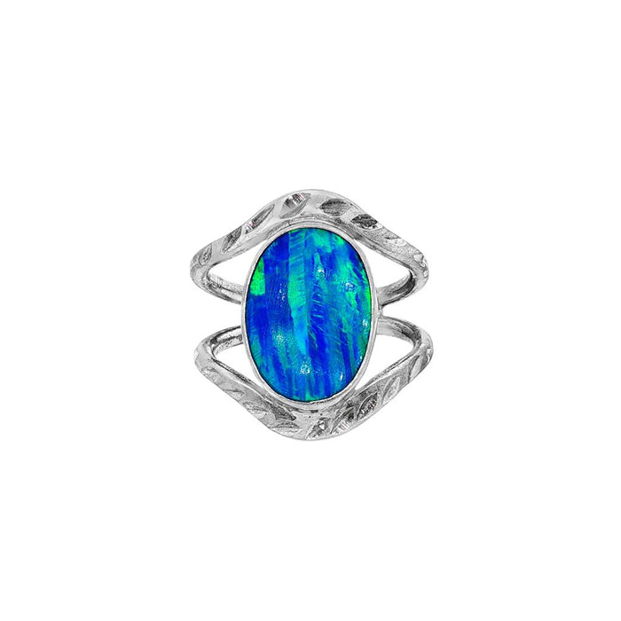 JT ESTATE Sterling Silver Simulated Opal Antique Ring