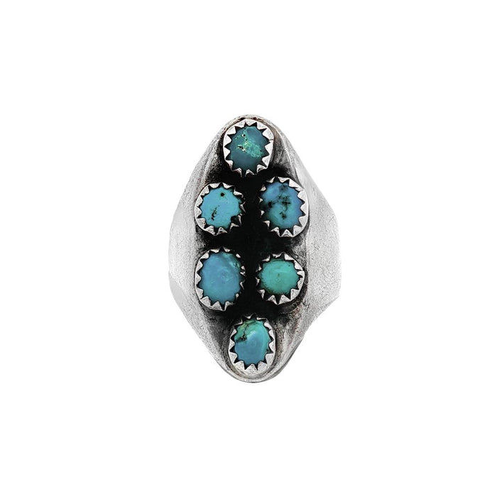JT ESTATE Sterling Silver Six-Turquoise Antique Ring