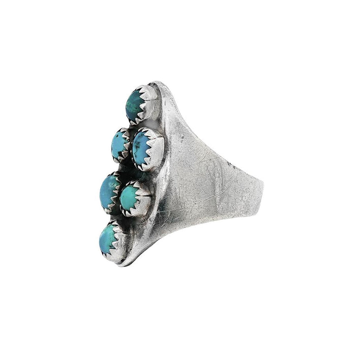 JT ESTATE Sterling Silver Six-Turquoise Antique Ring