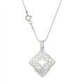 JT ESTATE Sterling Silver Square Floral Pendant With Bead Chain