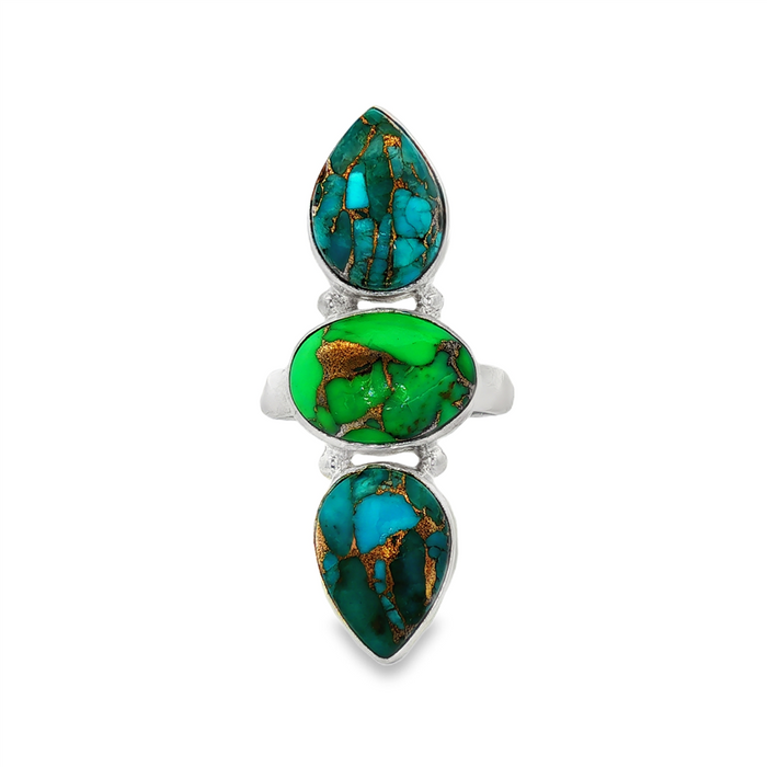 JT ESTATE Sterling Silver Three-Turquoise Ring
