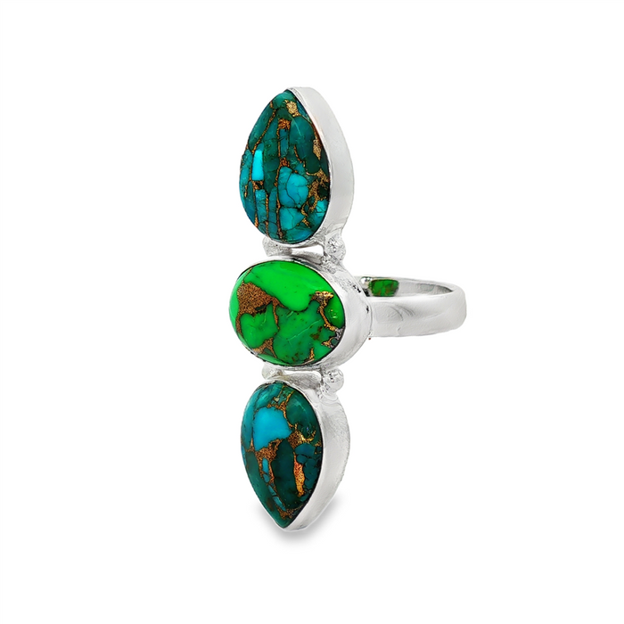 JT ESTATE Sterling Silver Three-Turquoise Ring