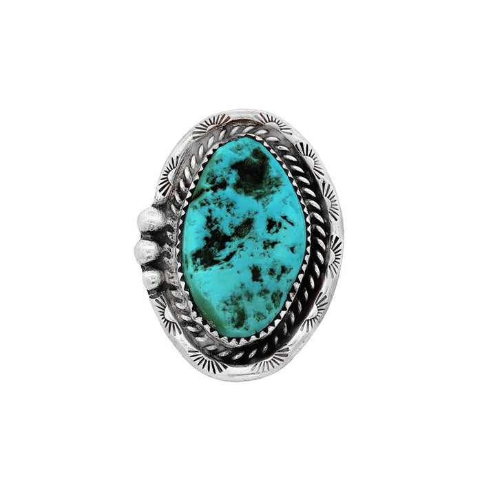 JT ESTATE Sterling Silver Turquoise Rope Detailed Solitaire Ring