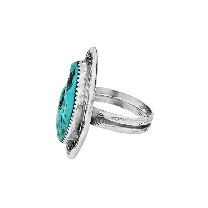 JT ESTATE Sterling Silver Turquoise Rope Detailed Solitaire Ring