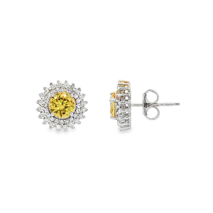 JT ESTATE Sterling Silver Yellow And White Cubic Zirconia Halo Earring