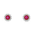 July Birthstone Earrings: Sterling Silver Lab Grown Ruby Halo Earrings