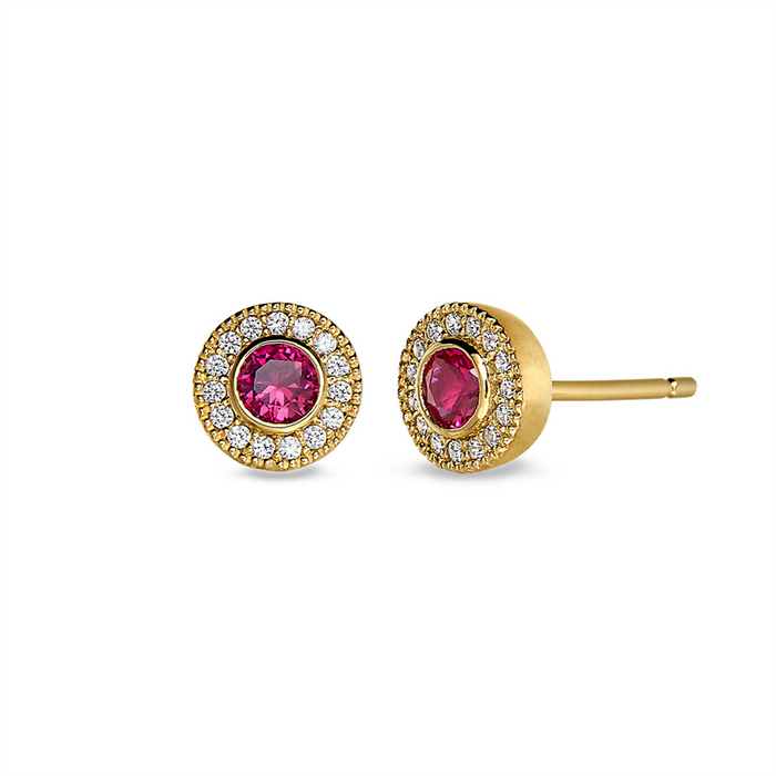 July Birthstone Gold Vermeil Simulated Ruby Halo Earrings