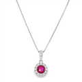 July Birthstone Sterling Silver Lab Grown Ruby Halo Pendant Necklace