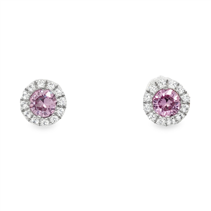 June Birthstone Earrings: Sterling Silver Lab Grown Alexandrites Halo Earrings
