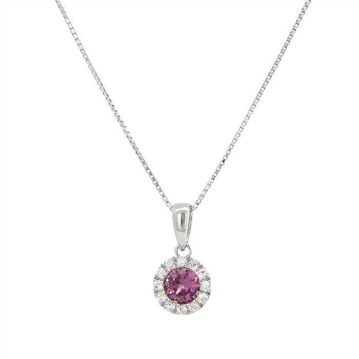 June Birthstone Pendant: Sterling Silver Lab Grown Alexandrite Halo Pendant Necklace