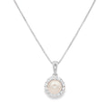 June Birthstone Sterling Silver Freshwater Pearl Halo Pendant