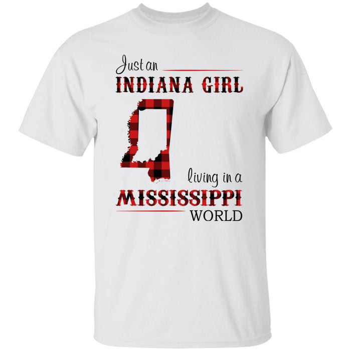 Just An Indiana Girl Living In A Mississippi World T-Shirt - T-shirt Born Live Plaid Red Teezalo