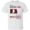 Just An Indiana Girl Living In A North Dakota World T-Shirt - T-shirt Born Live Plaid Red Teezalo