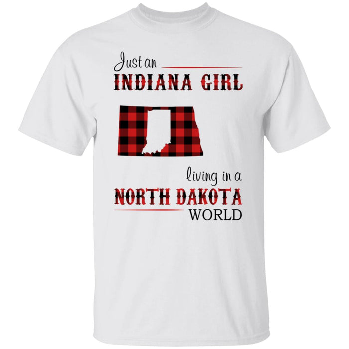 Just An Indiana Girl Living In A North Dakota World T-Shirt - T-shirt Born Live Plaid Red Teezalo