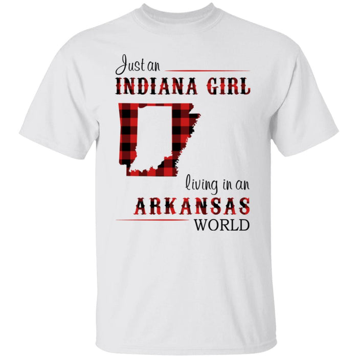 Just An Indiana Girl Living In An Arkansas World T- Shirt - T-shirt Born Live Plaid Red Teezalo