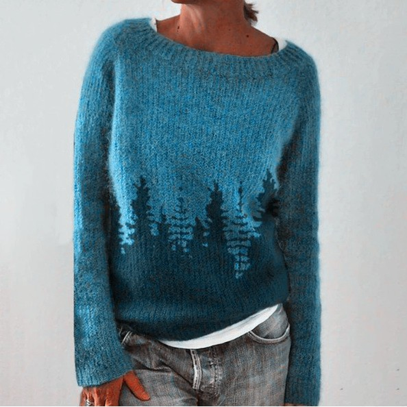 Knitted Blouse with Forest-Inspired Pattern