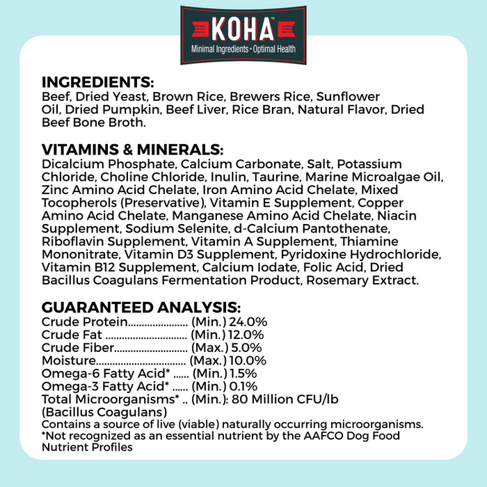 Koha Limited Ingredient Dry Bland Diet Beef & Brown Rice Recipe with Pumpkin for Dogs