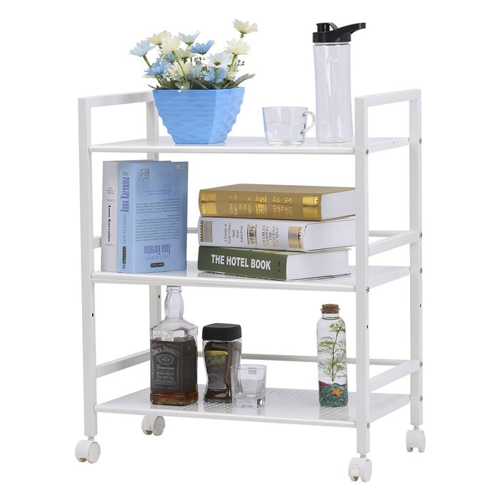 LANGRIA 3-Tier Kitchen Microwave Oven Rack Shelving Unit Microwave Shelves, Adjustable Microwave Storage Shelf with Wire Mesh Shelves Storage Rack, Ivory White