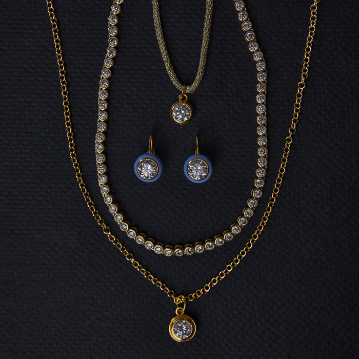 Large Bezel Charm, Bezel Tennis Necklace, Blue Bezel Earrings, Bezel Necklace