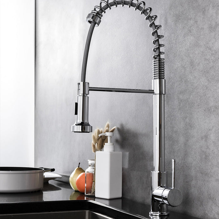Lexora Lanuvio Brass Kitchen Faucet w/ Pull Out Sprayer - Chrome LKFS6011CH - MyBBQDirect