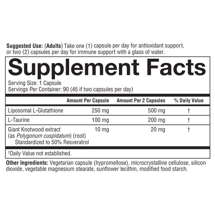 LPG.00169.BTL Youtheory Liposomal Glutathione+ Product Image - Nutrition Panel