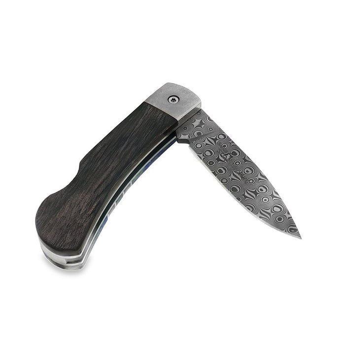 Lockback Damascus Steel Pocket Knife With Lapis Handle