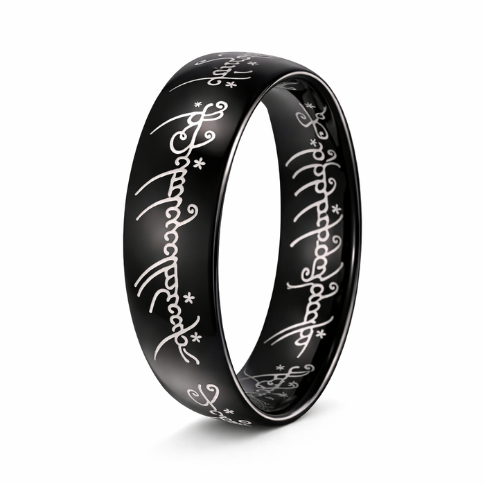 Lord of the Rings Black Tungsten Band with Elvish Script | 8mm