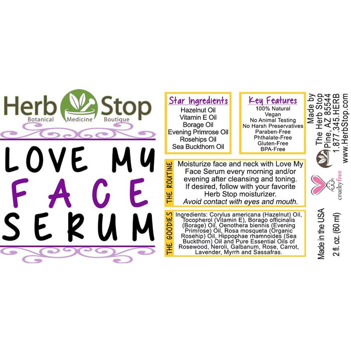Love My Face Serum Label