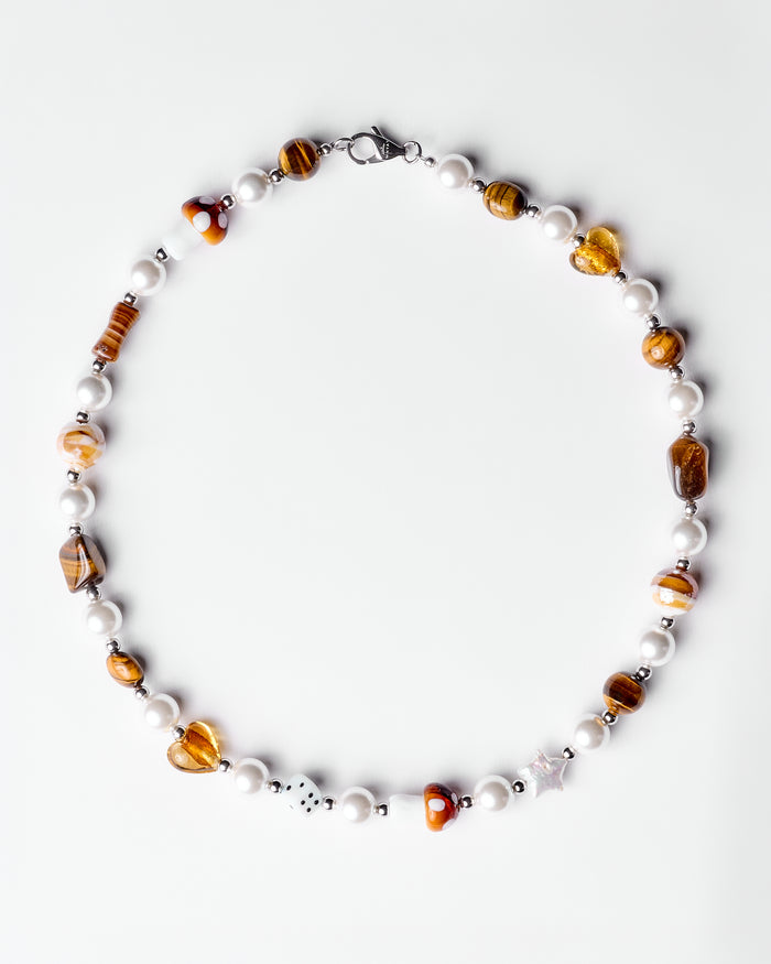 Pearl Necklace with brown charms