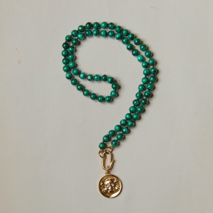 Memento Mori on Malachite Gemstone Strand
