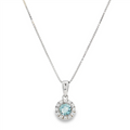 March Birthstone Pendant: Sterling Silver Sky Topaz Halo Pendant Necklace