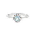 March Birthstone Ring: Sterling Silver Sky Topaz Halo Ring