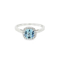 March Birthstone Sterling Silver Checkerboard Cushion Created Aquamarine Halo Ring