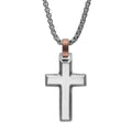 Matte Finish Steel Beveled Cross Pendant With Brown Bail