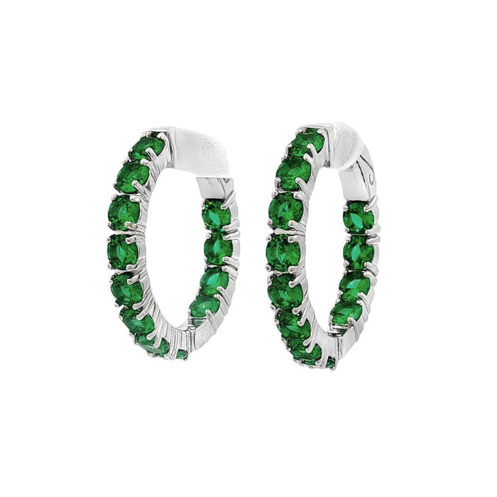 May Birthstone Sterling Silver Lab Grown Emerald Inside Out Earrings
