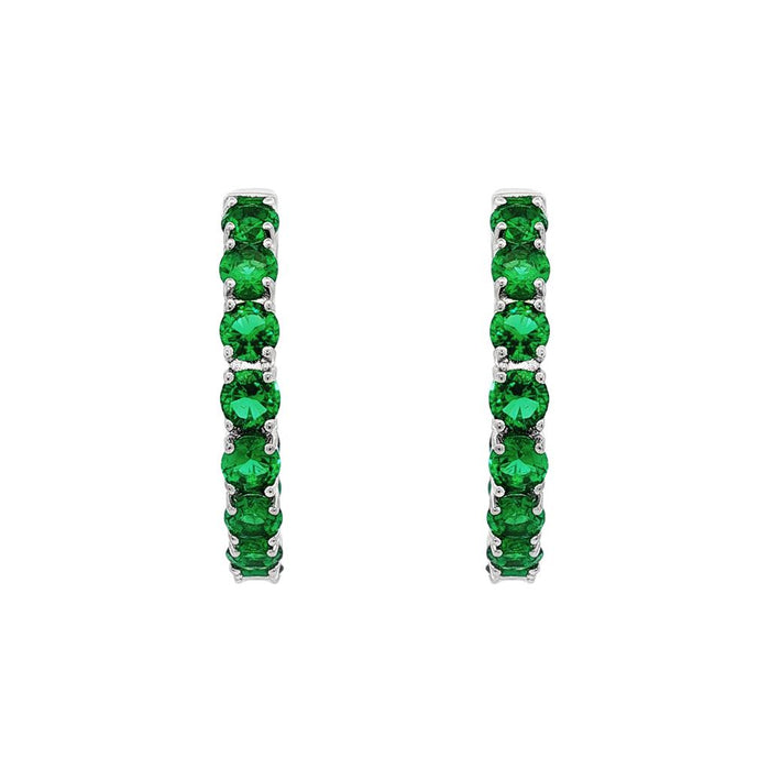 May Birthstone Sterling Silver Lab Grown Emerald Inside Out Earrings