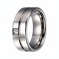Men's Tungsten Ring with Intersecting Grooves and White CZ | 8mm