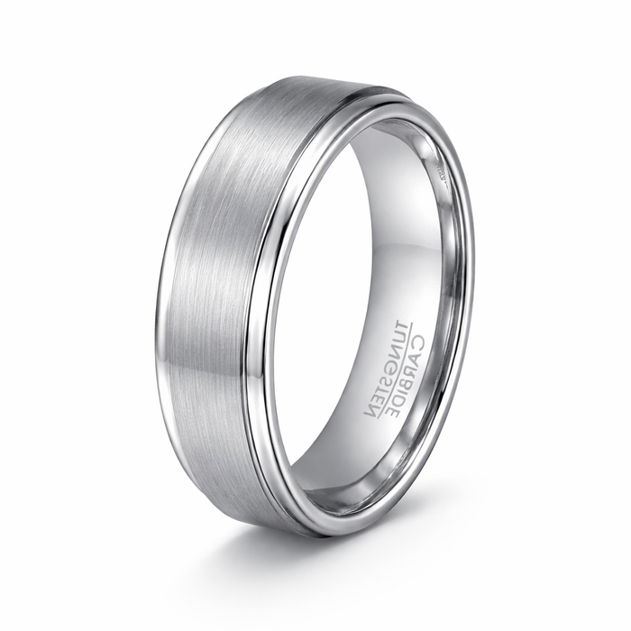 Men's Wedding Band in White Tungsten with Step Down Edges | 8mm