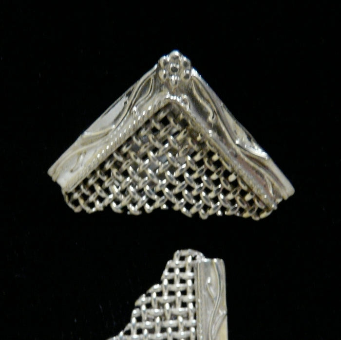 Feeling enmeshed? WANT to? I love giving classical images a whimsical twist! This is one of my more classic designs-cast from handmade sterling silver mesh. Tailored and timeless and a "Fables Classic"  Sterling Silver Ornate Frame Fragment Mesh Earrings. Approximately 1-1/4" x 1-1/4".  Hand made in the USA. Hand-signed. (Check out the Mesh Frame Fragment Cocktail Ring!)  Frame your face with architectural style.  Stories in Sterling Silver Jewelry--Fables.
