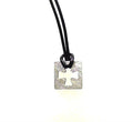 Meteorite Flat Square With Open Cross Center On Leather Cord