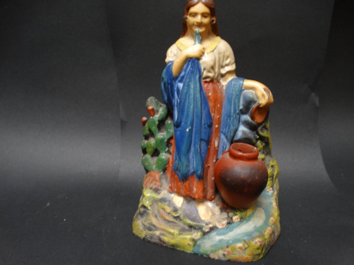 Mexican Pottery Figure Bookend Women With Shawl M2121
