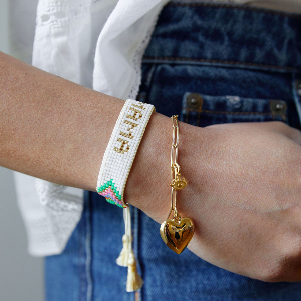 Mini & Me: Chevron Rainbow Mama + ILY Kids Heart Beaded Bracelet Set