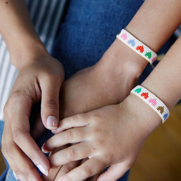 Mini & Me: Rainbow Hearts Beaded Bracelet Set