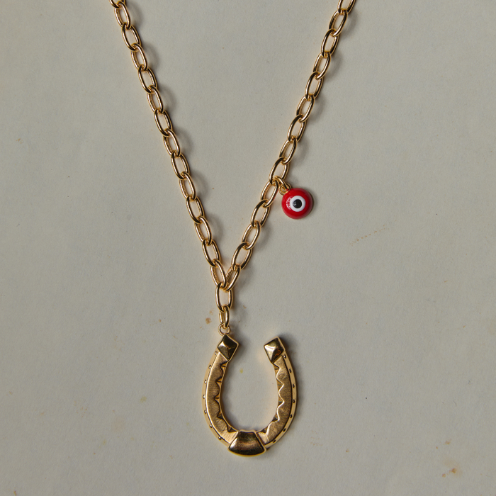 Mini Red Enamel Evil Eye Charm with Fortuna Horseshoe
