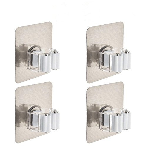 Mop Holder Idealco ?4 Pack? Broom Hanger, Reusable Mop Broom Organizer Mop Rack Non-slip and Waterproof,Self Adhesive Wall Mounted Tool,Storage Rack Storage & Organization Super Adhesion for Your Home