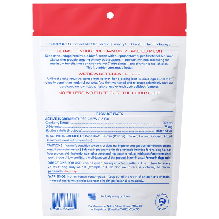 Native Pet - Cranberry Bladder Chews, Kidney & Urinary Supplement for Dog: 60ct
