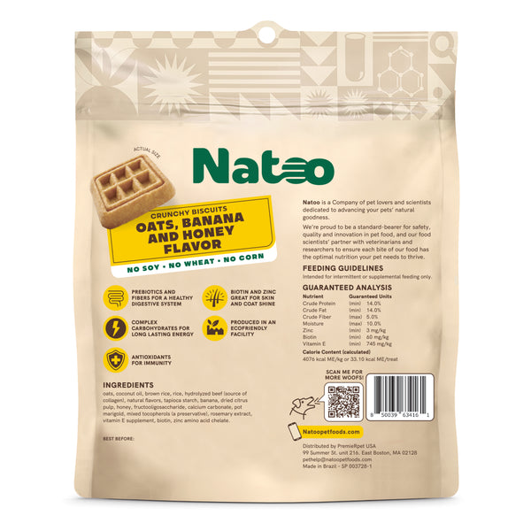 Natoo Crunchy Biscuits Oats, Banana and Honey Flavor Big Bite Dog Treats