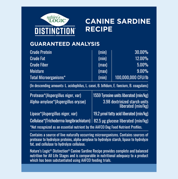 Nature's Logic Distinction® Canine Sardine Recipe Gluten Free Probiotic Dog Kibble