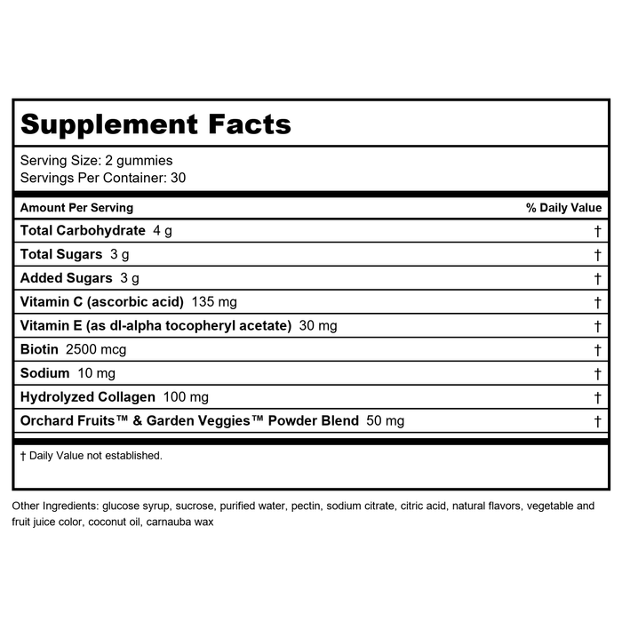 Nature's Way Alive! Premium Hair Skin & Nails 60 Gummies - Supplement Facts panel